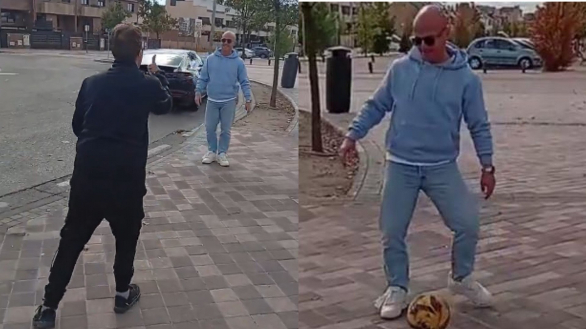  Isi detiene su coche para jugar con un joven aficionado del Rayo 