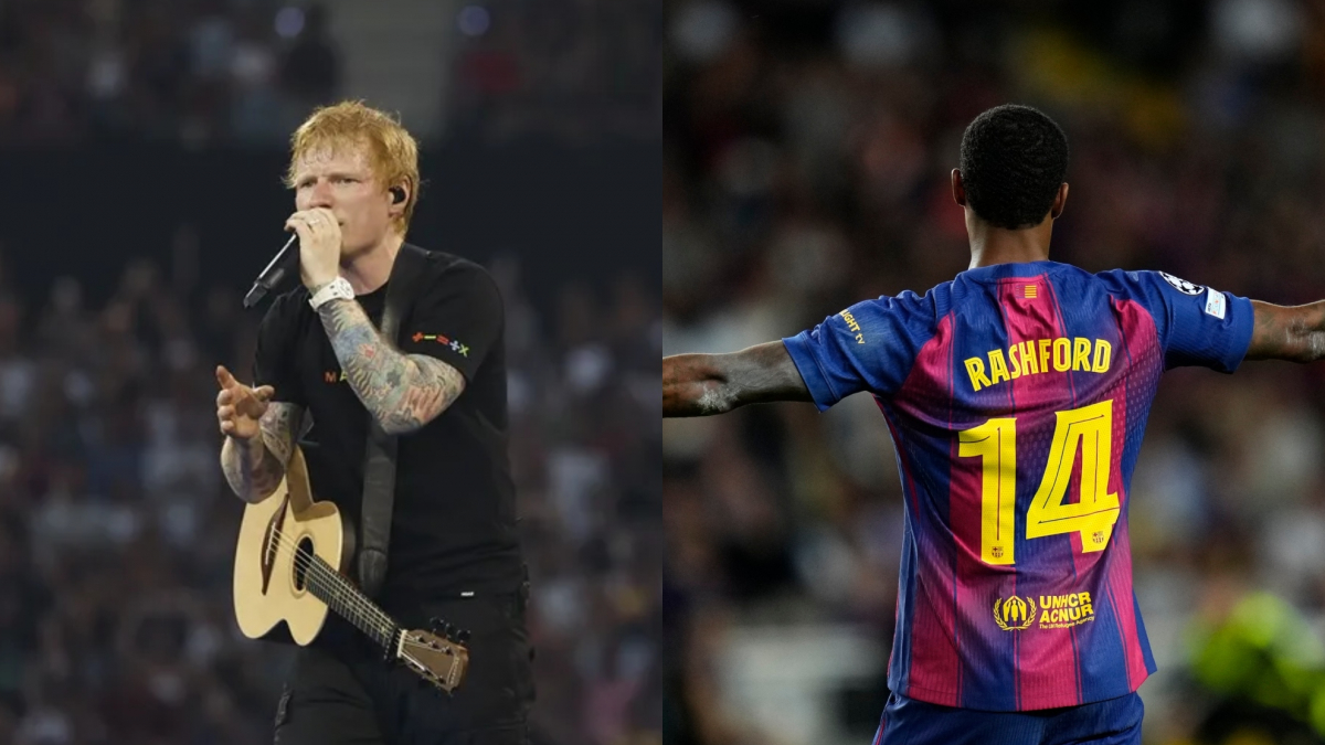 برشلونة يرتدي قميصًا يحمل شعار ألبوم إد شيران الجديد في الكلاسيكو ضد ريال مدريد