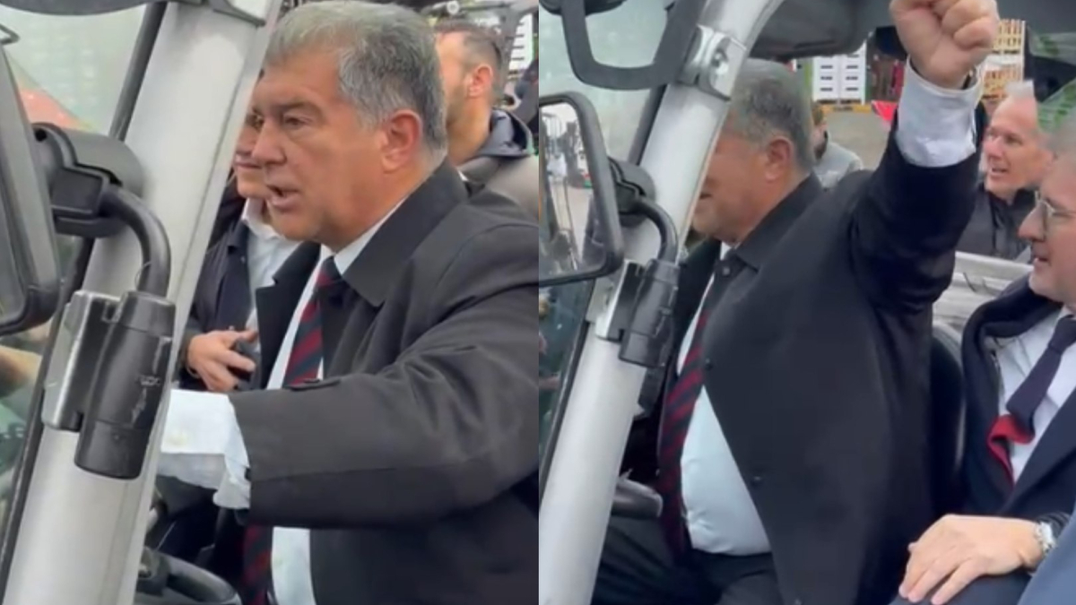 La imagen de la campaña: Laporta pitando en un toro mecánico