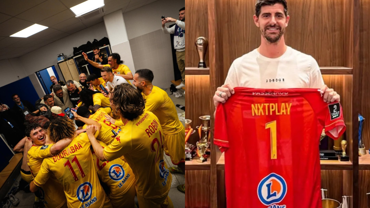 Courtois ăn mừng Le Mans lên hạng Ligue 1