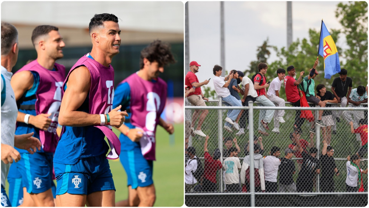 Aficionados escalan valla para ver a Cristiano Ronaldo en entrenamiento de Portugal