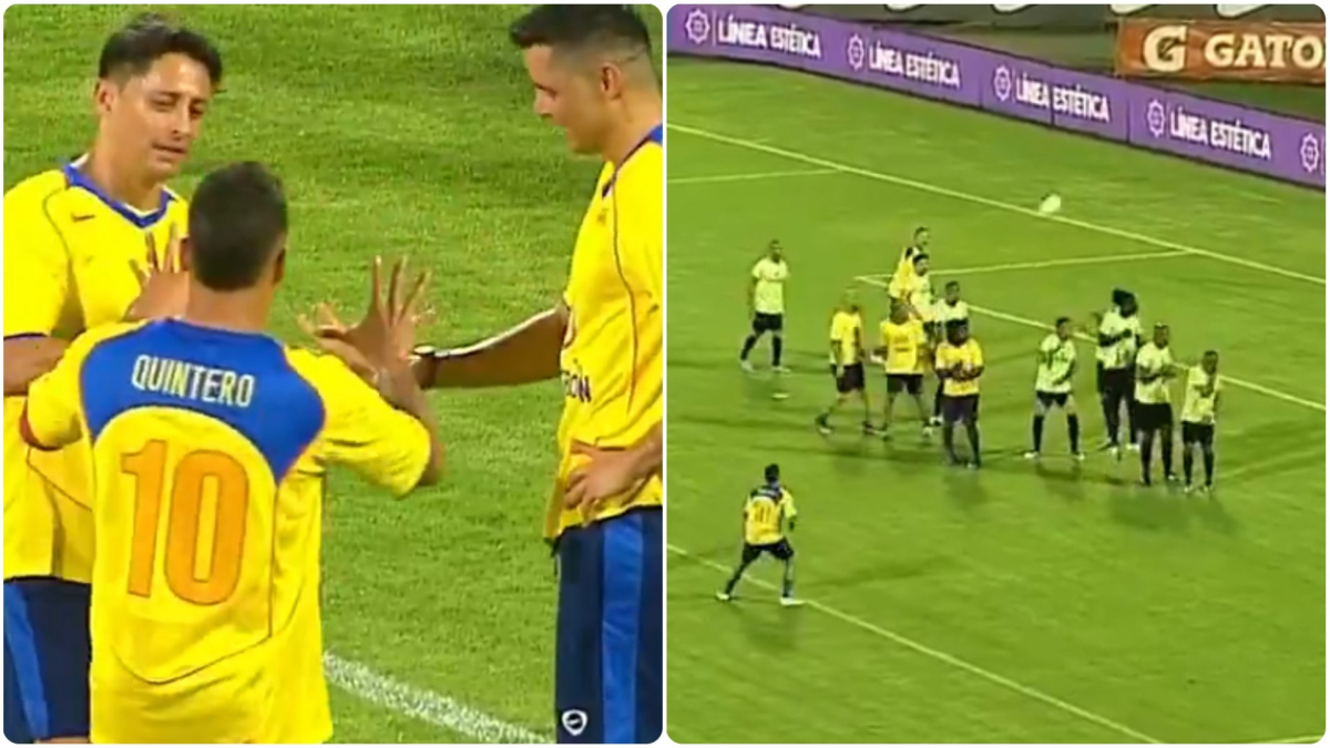 Juanfer Quintero casi anota un golazo después de ganar un tiro libre a piedra, papel o tijera