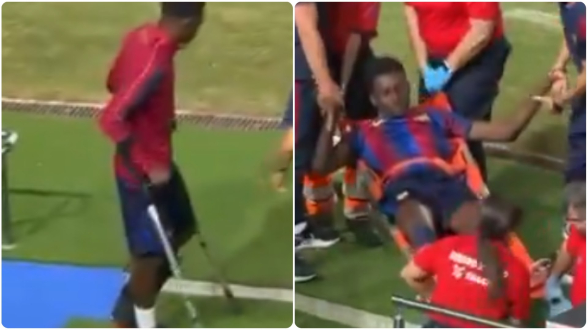 El nuevo fichaje del Barcelona, Jesse Bisiwu, abandona en camilla la final de Copa Catalunya