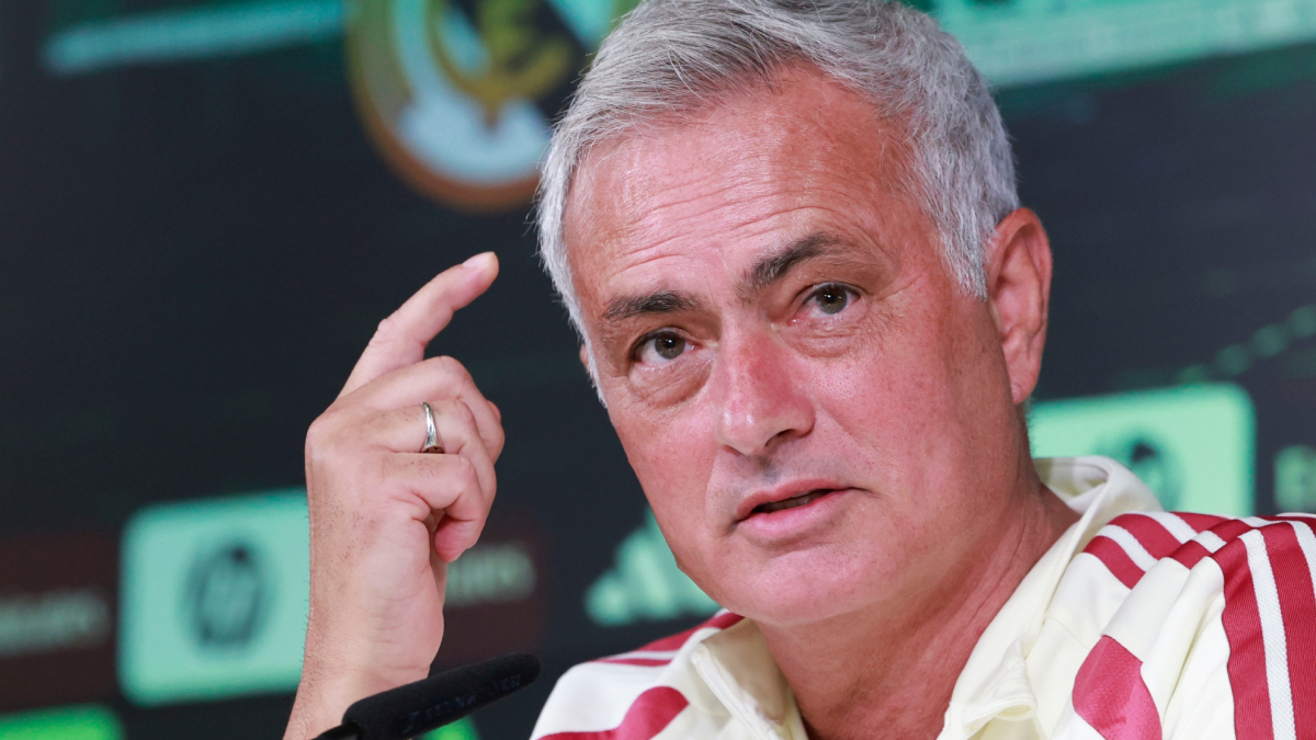 José Mourinho addresses journalists during a press conference at Valdebebas ahead of the LaLiga home match against Sevilla.