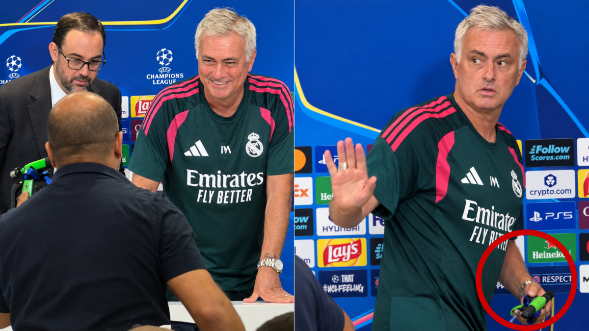 Regalan a Mourinho un aspersor en plena rueda de prensa