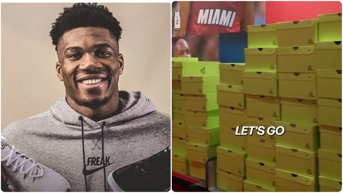  Giannis Antetokounmpo regala zapatillas a todo el club de Miami Heat 