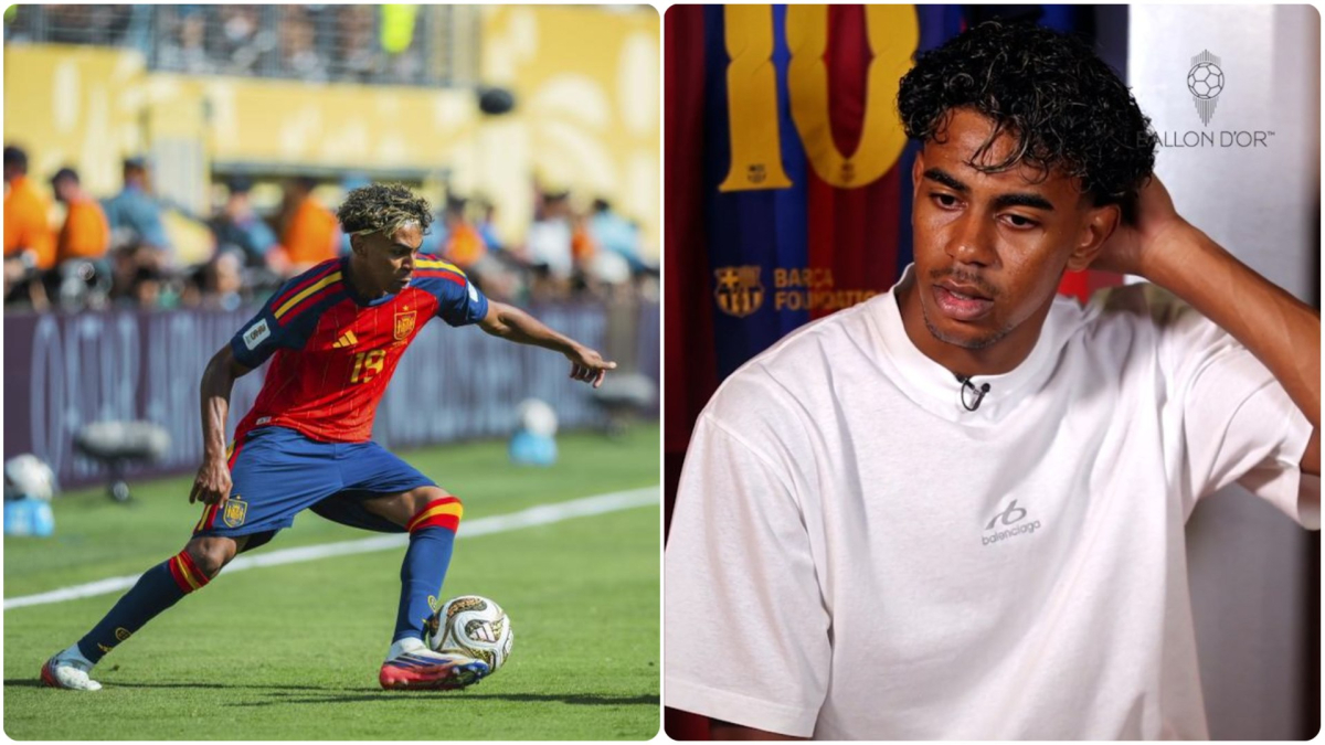 Lamine Yamal celebrates a goal for FC Barcelona during a match in the 2024-2025 season.