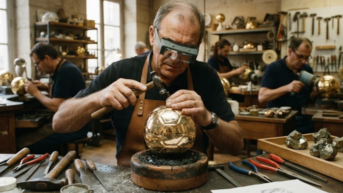 En 1956, Maison Mellerio creó el trofeo del Balón de Oro, la pieza más codiciada del fútbol que cuesta casi cien horas elaborarlo