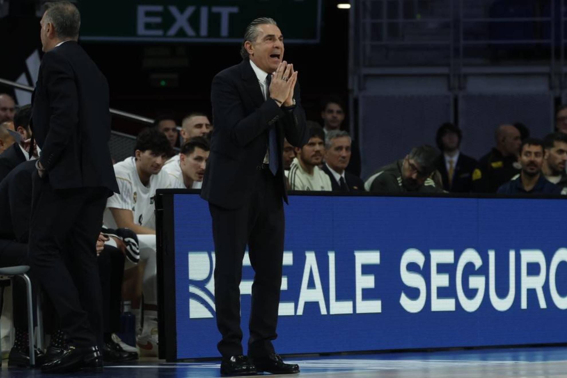 Sergio Scariolo, durante el Real Madrid-UCAM Murcia de este domingo.
