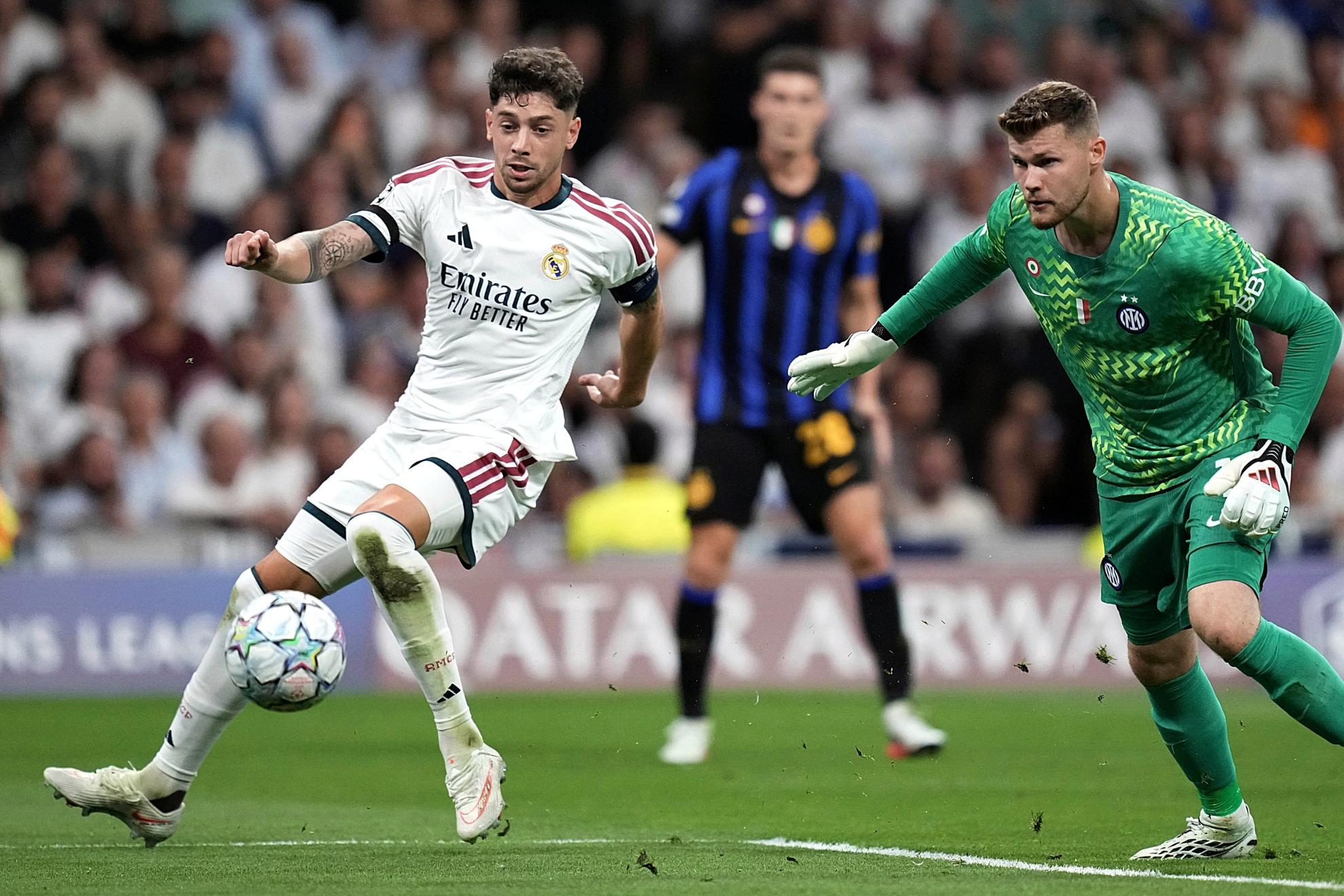 Valverde, marcando gol ante el Inter.