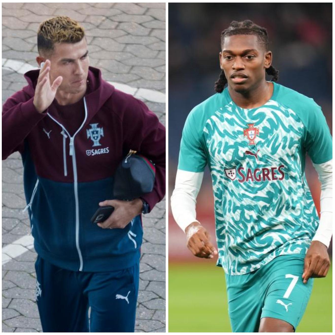Un montaje con imágenes de Jorge Jesus, Cristiano y Leao.