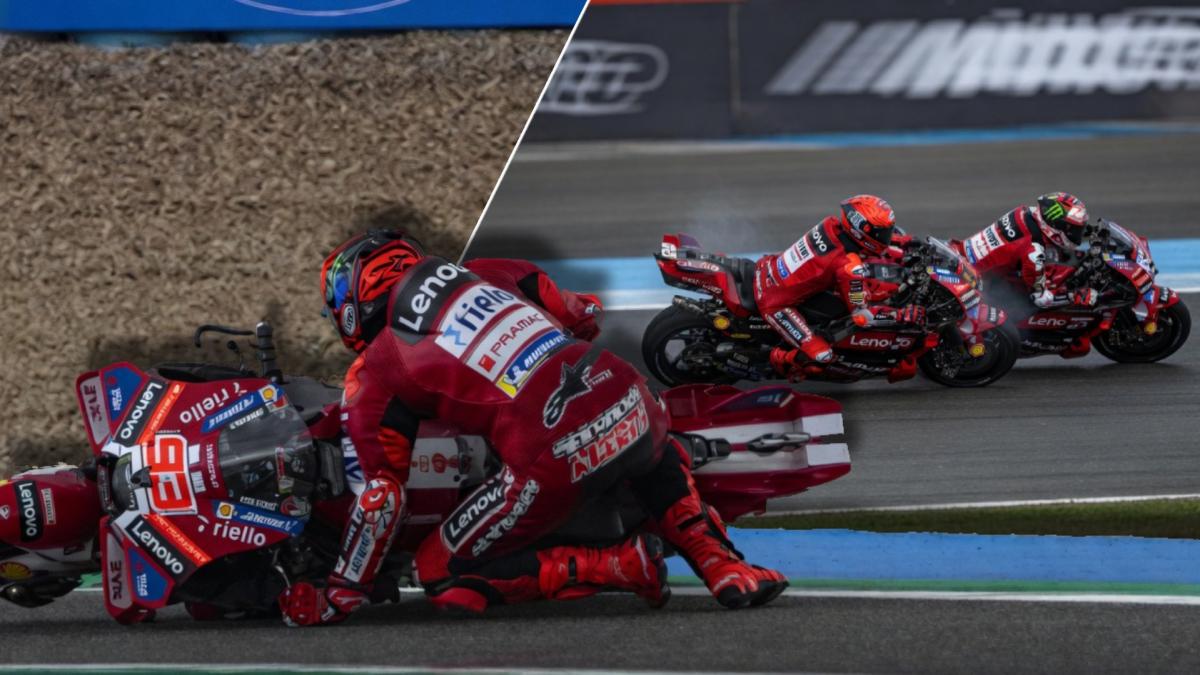 Así fue la caída de Marc Márquez en Jerez: pierde tiempo, cambia la moto y deja un adelantamiento espectacular