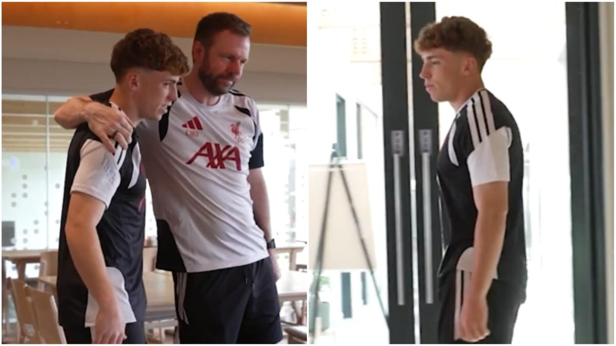 Le premier champion du monde à rejoindre son club ! Víctor Muñoz, lors de son premier jour d'entraînement avec Liverpool