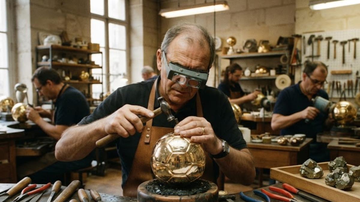 En 1956, Maison Mellerio creó el trofeo del Balón de Oro, la pieza más codiciada del fútbol que cuesta casi cien horas elaborarlo