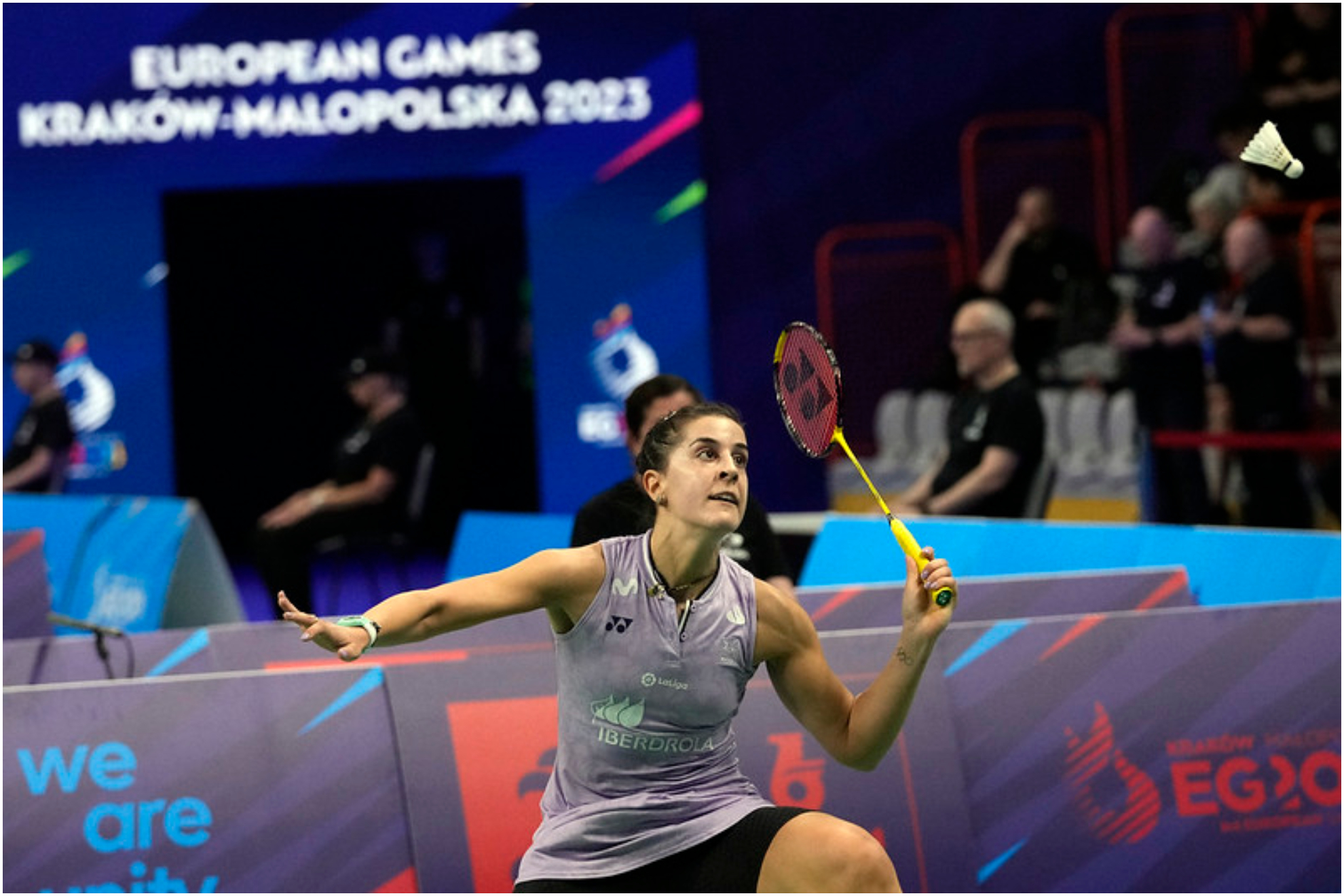 Carolina Marín, durante un partido de los Juegos Europeos.