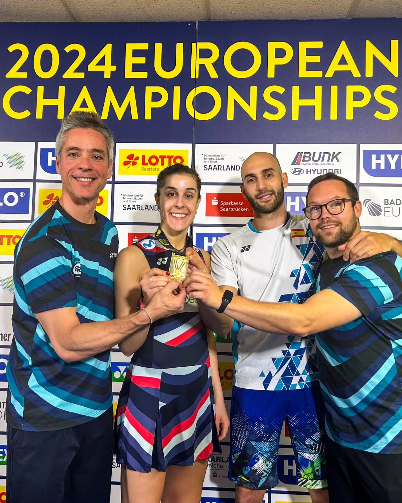 Fernando Rivas, Carolina Marín, Guillermo Sánchez y Carlos de Santos.