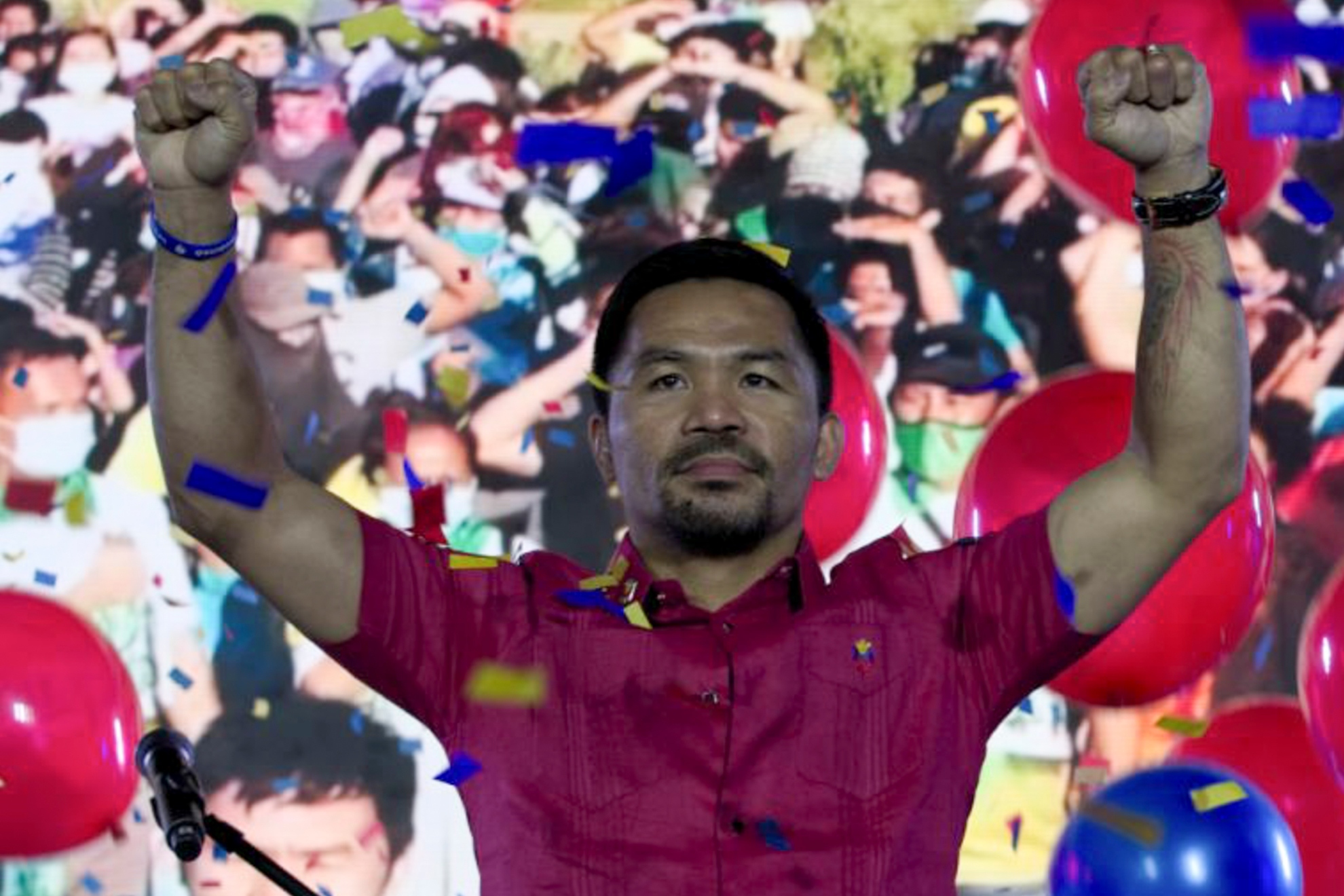 El senador Manny Pacquiao durante la convención de su partido en 2021.