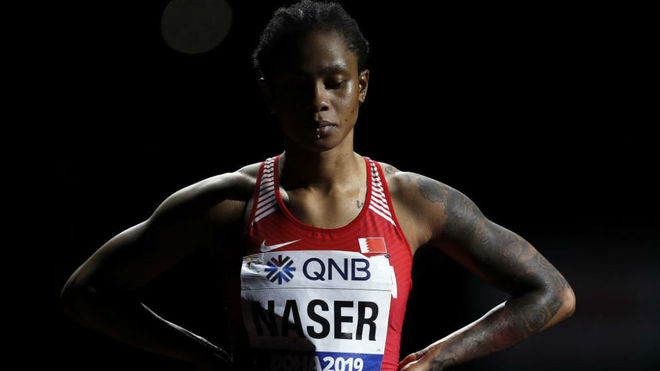 Salwa Eid Naser, en la final de los 400 en el Mundial de Doha de 2019.