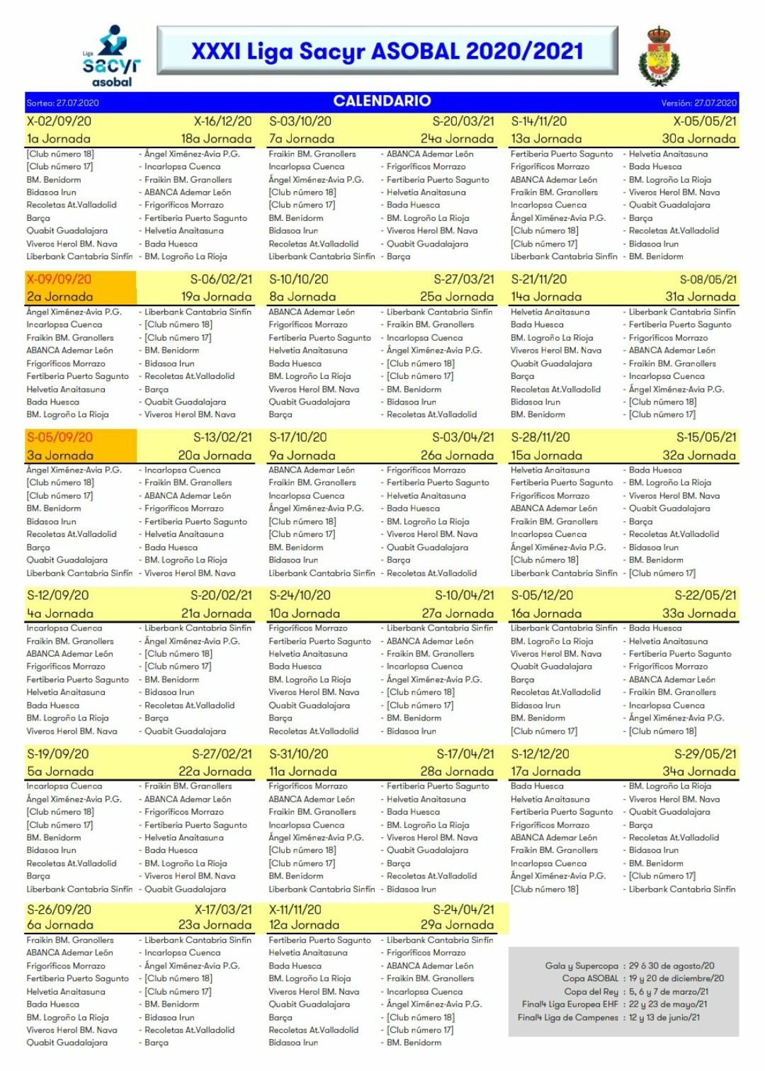 Asobal veta a los dos ascendidos en el sorteo del calendario de la Liga
