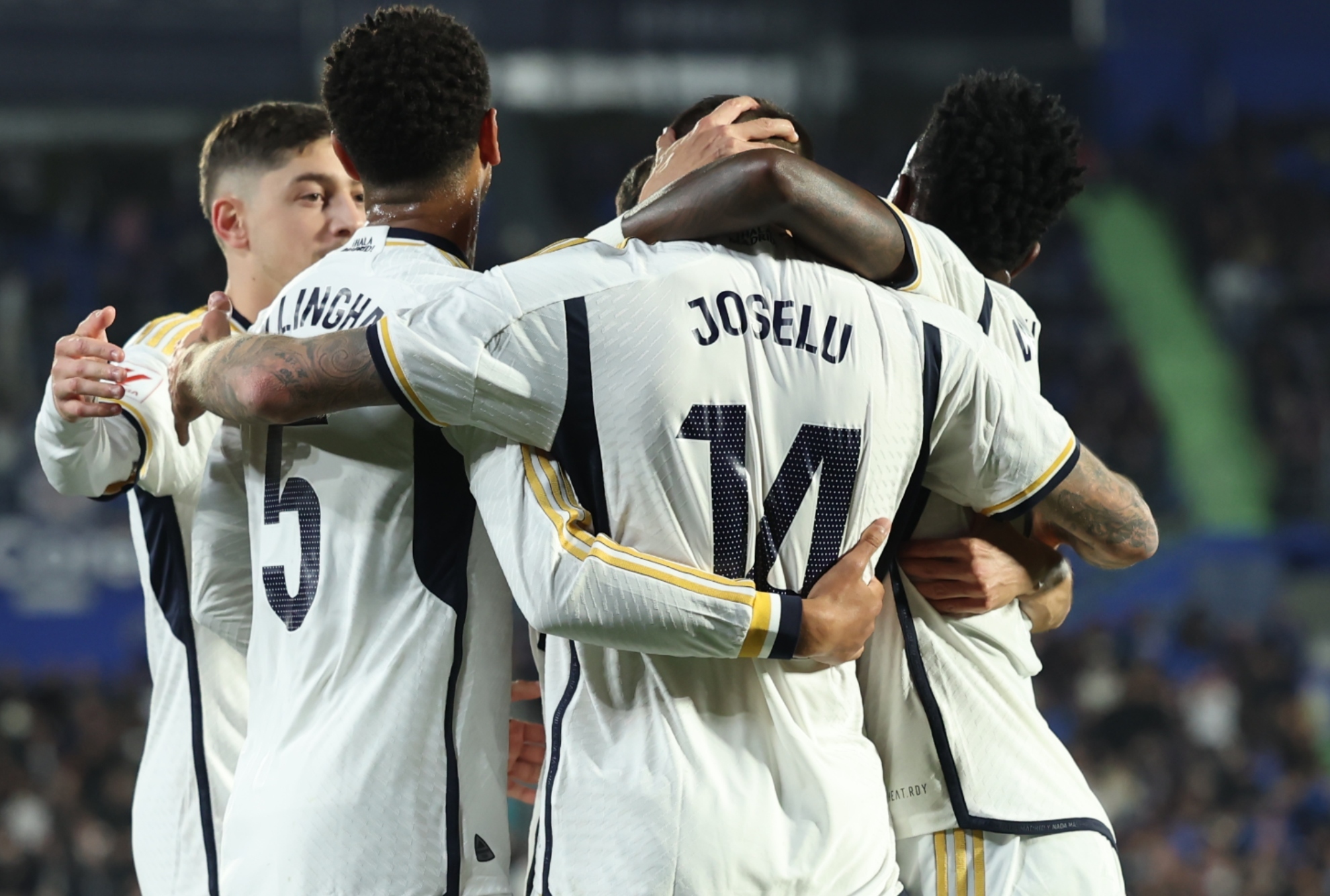 Los jugadores del Real Madrid celebran uno de los goles ante el Getafe.