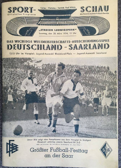 El anuncio del partido del 28 de marzo de 1953 en Saarbucken