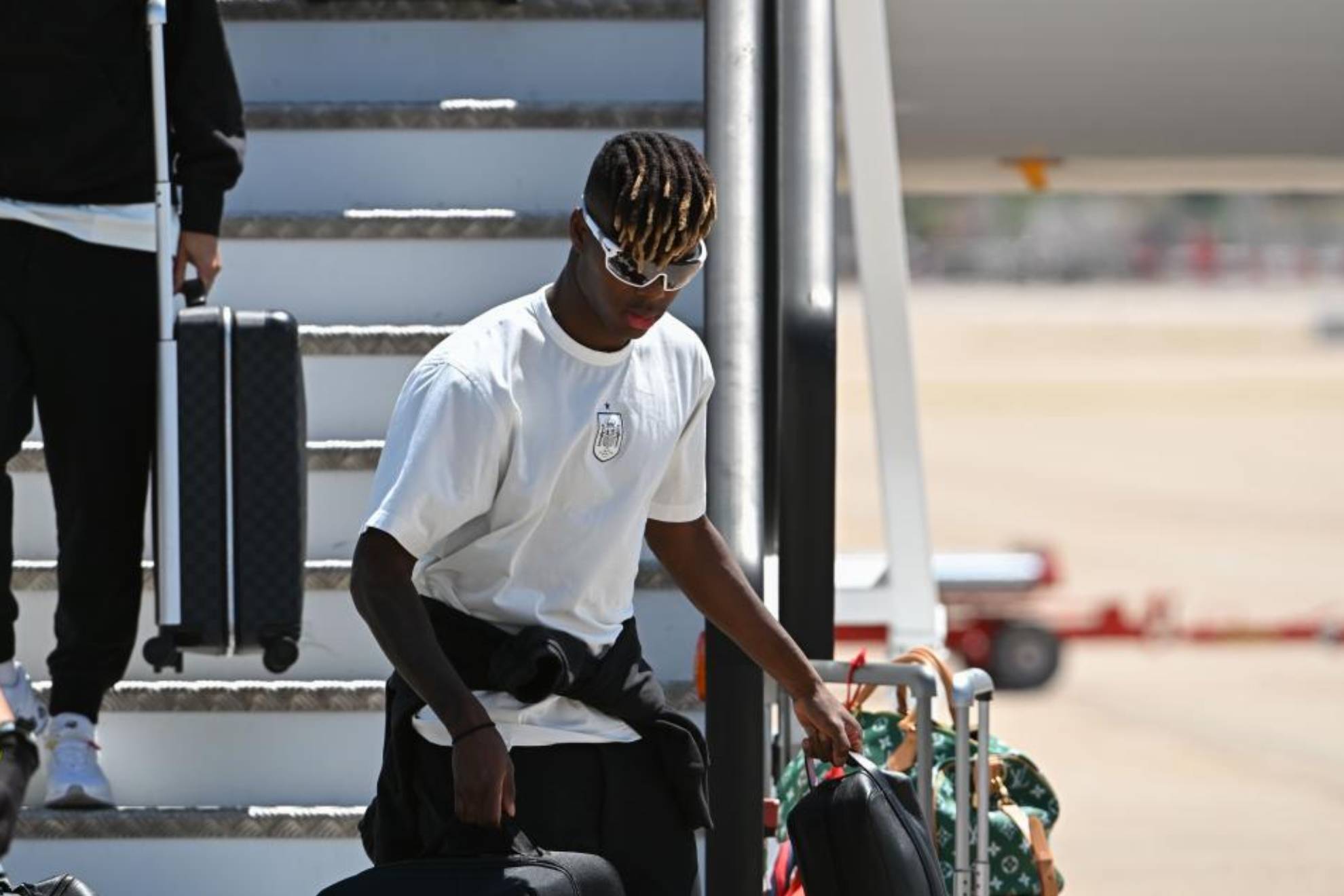 Nico Williams, a su llegada a Barajas tras la Eurocopa.