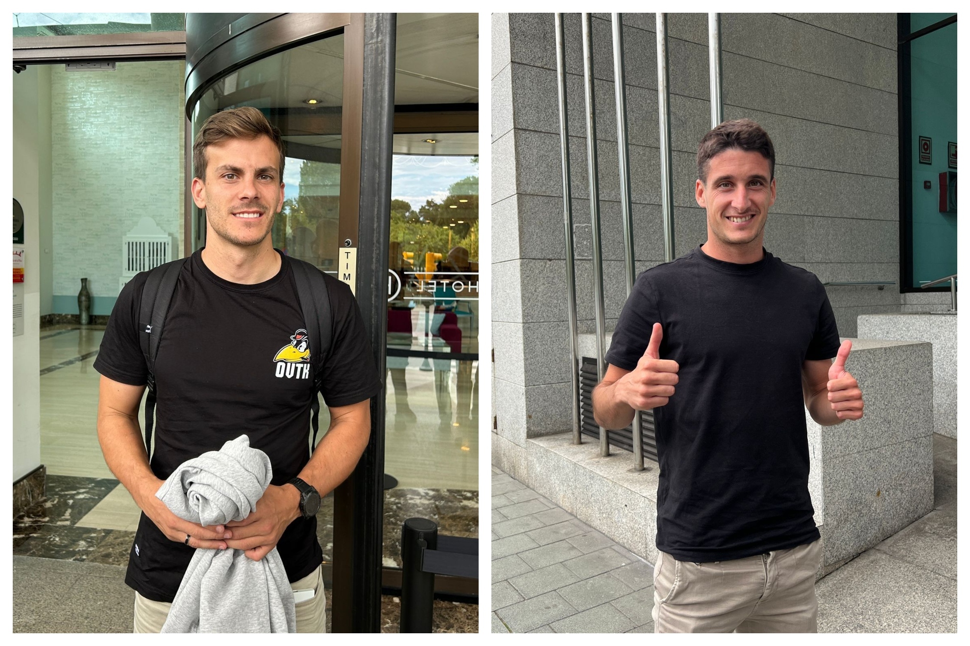 Eric Curbelo y Lander Olaetxea, a su llegada a Gijón