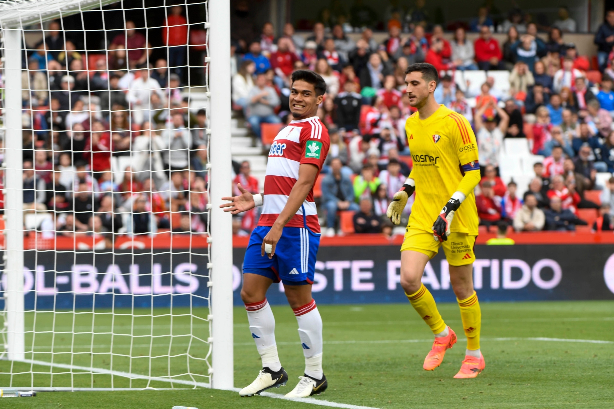 Matías Arezo en el partido ante Osasuna en el estadio Nuevo Los Cármenes.