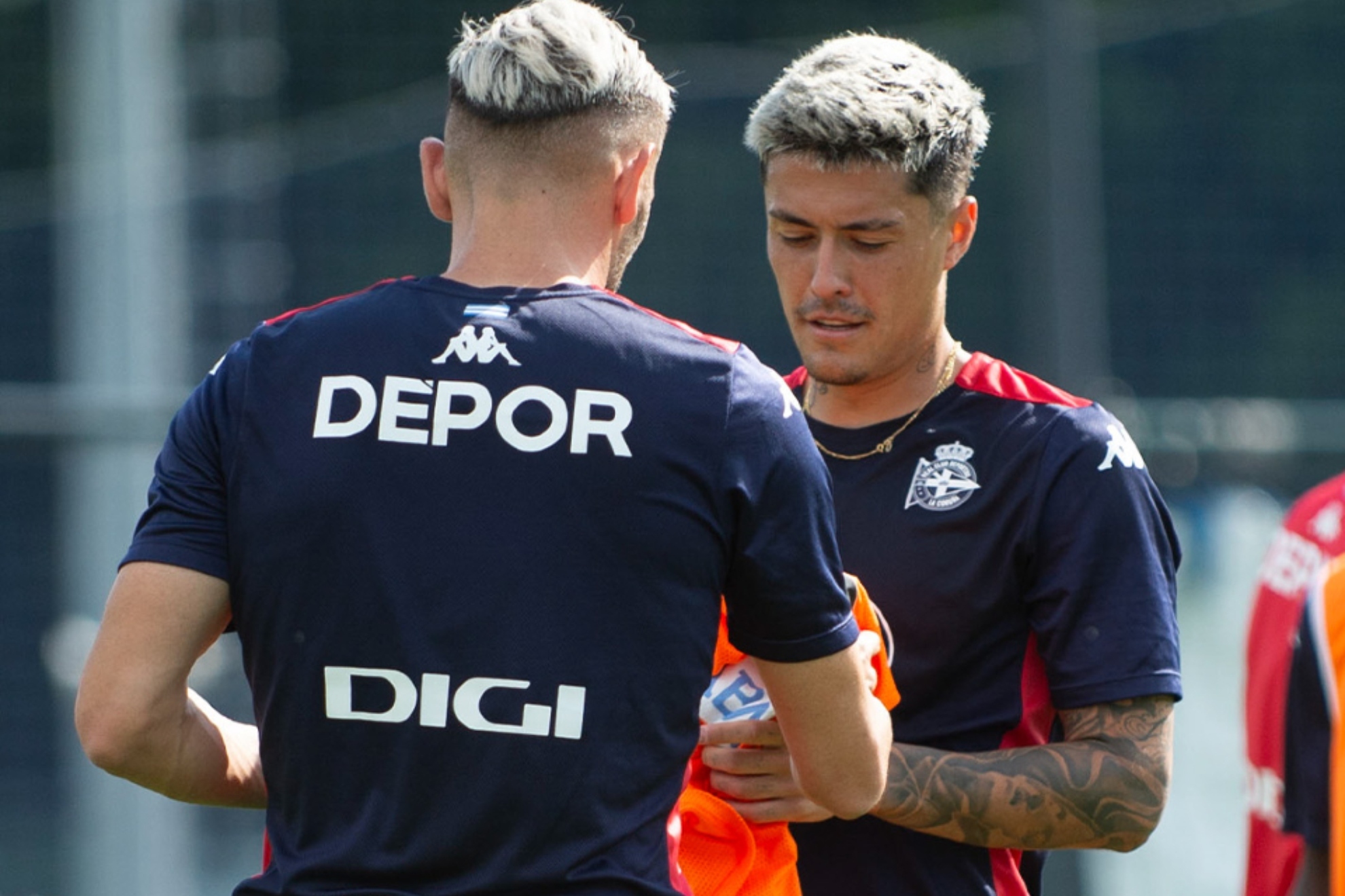 Lucas Pérez y Hugo Rama, antes de un entrenamiento.