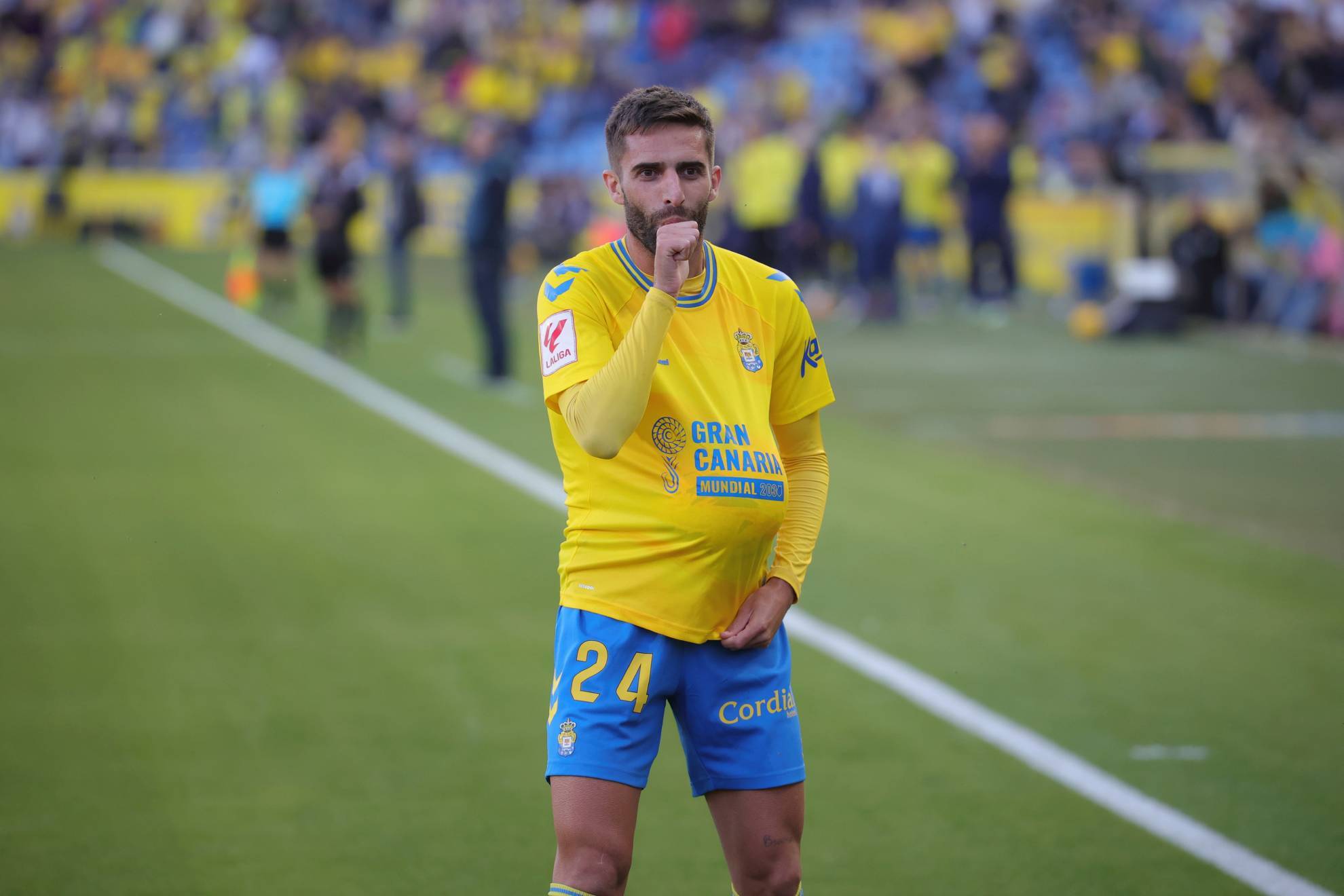 Pejiño celebra un gol con Las Palmas.