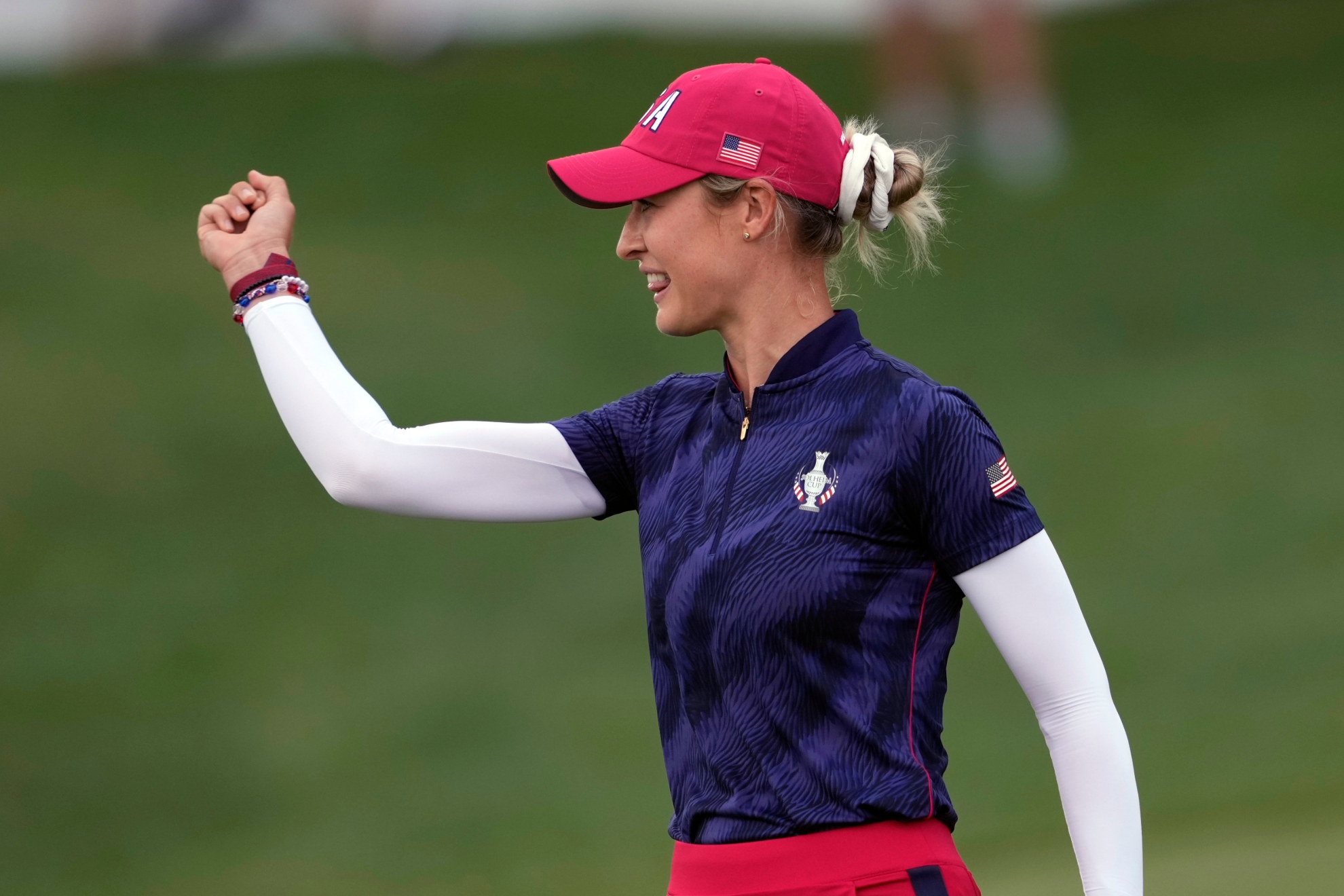Nelly Korda celebra la victoria de su partido.