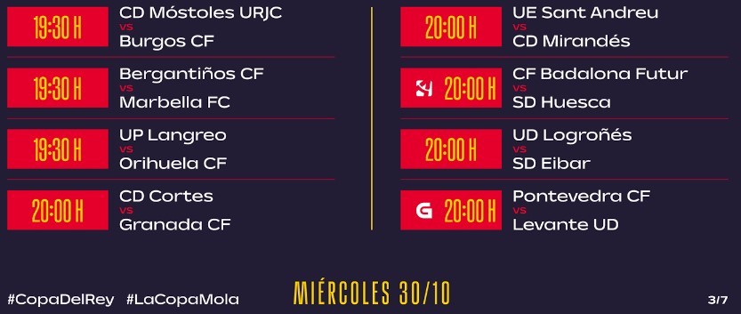 Definidos todos los horarios de la Primera Eliminatoria de la Copa del Rey