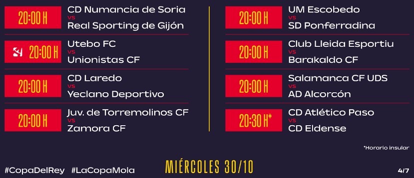 Definidos todos los horarios de la Primera Eliminatoria de la Copa del Rey