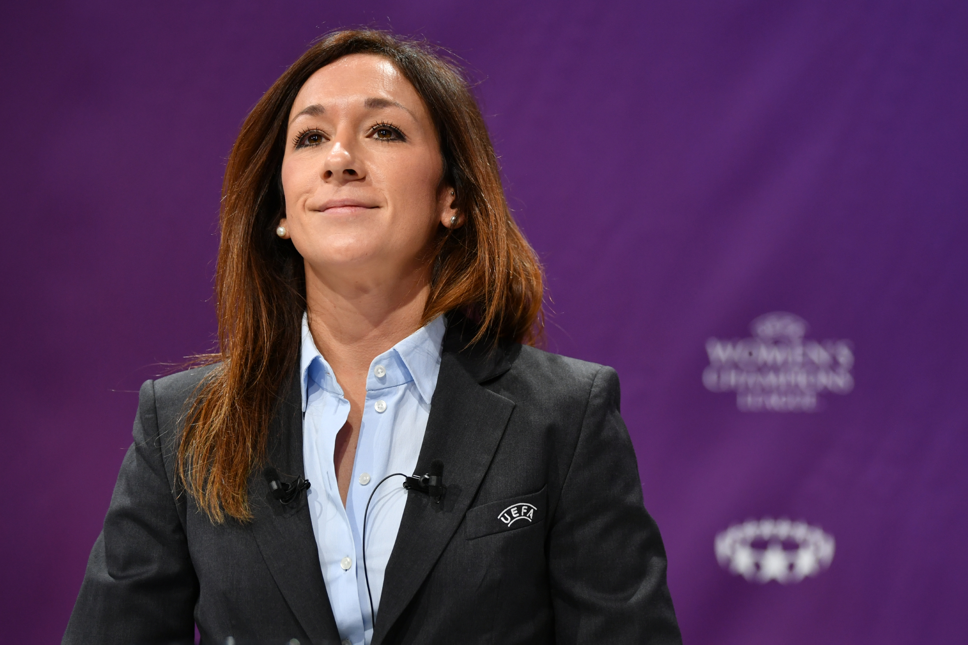 Nadine Kessler, durante un sorteo de la UWCL