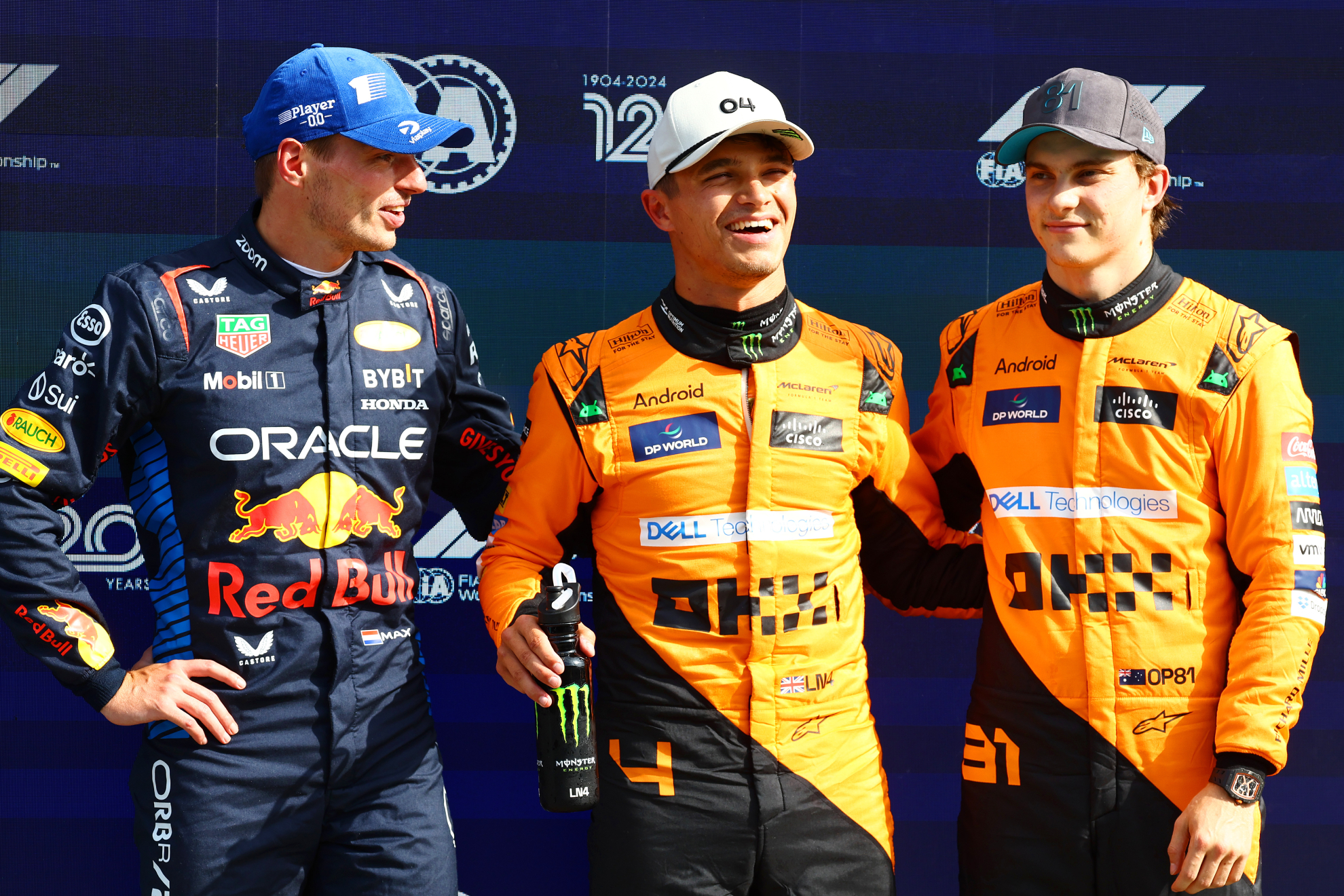 Max Verstappen junto a Lando Norris y Oscar Piastri en Zandvoort