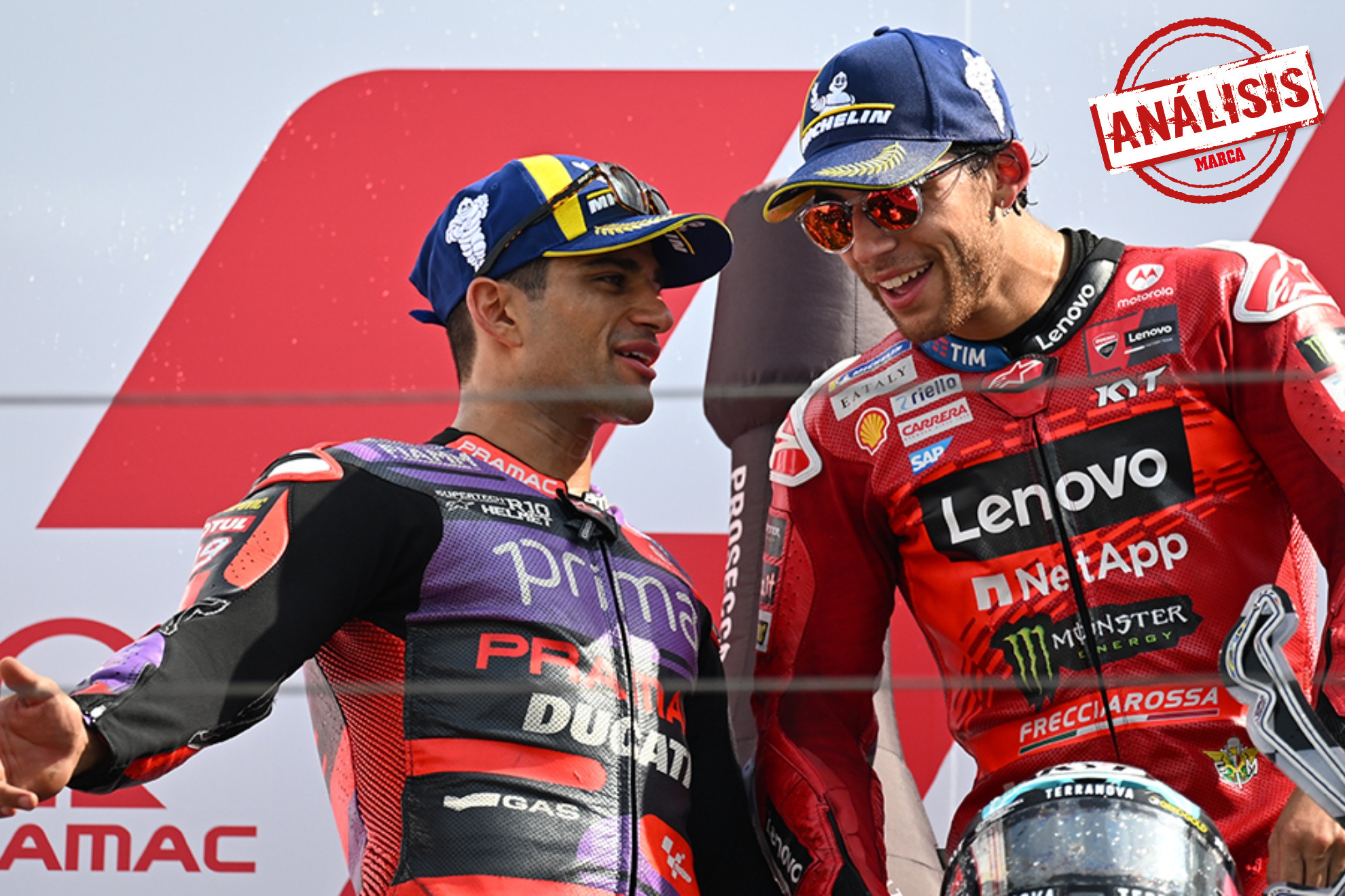 Jorge Martín y Bastianini, en el podio de Misano.