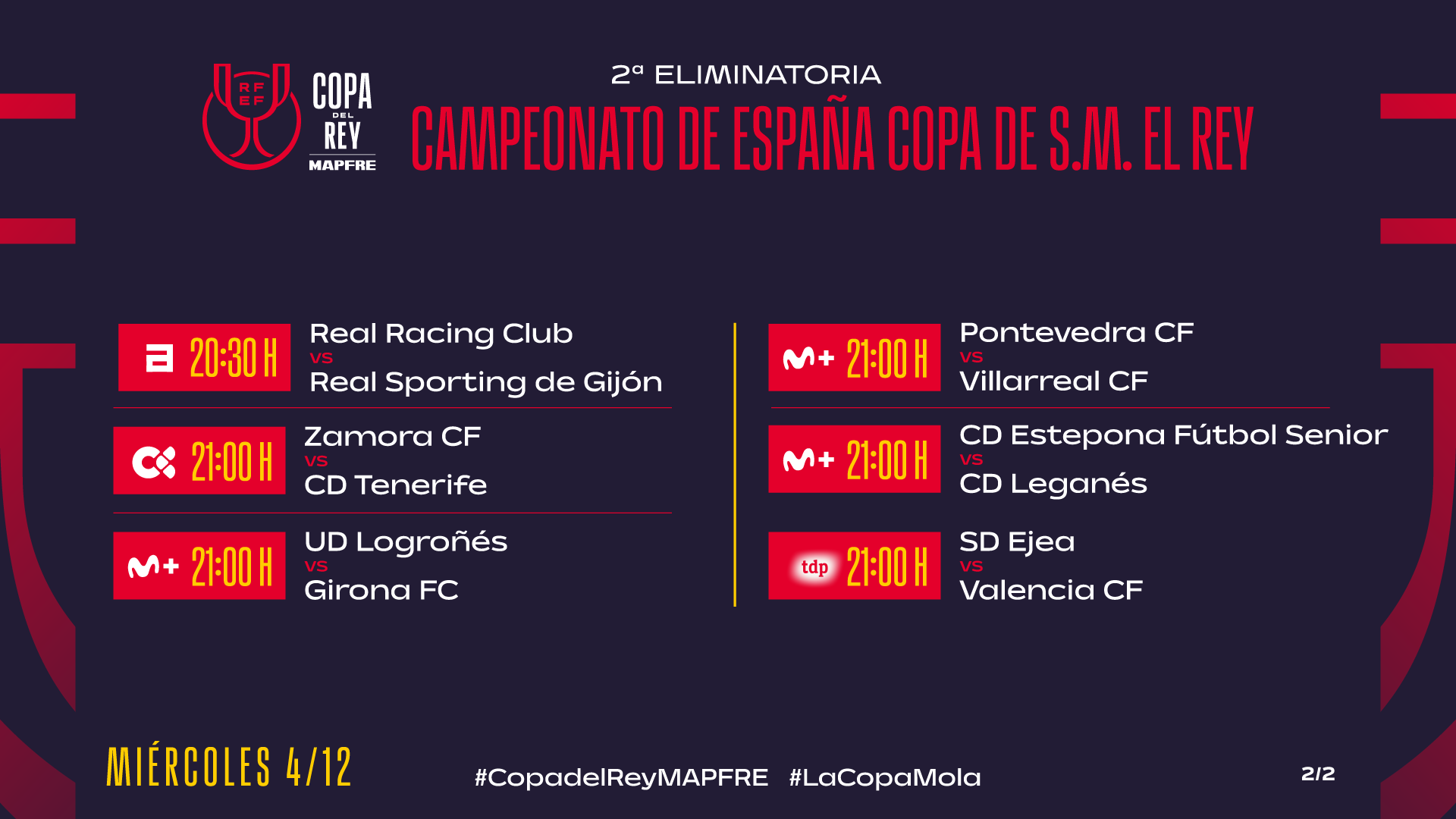 La RFEF publica los horarios de la segunda ronda de Copa: el Atleti ...