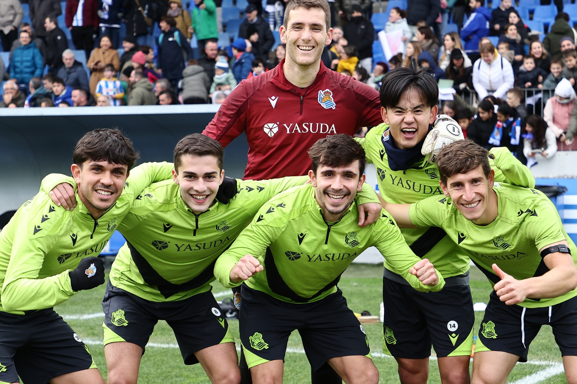 Arana, Aramburu, Zakharyan, Marín, Kubo y Aihen, tras ganar un partidillo.