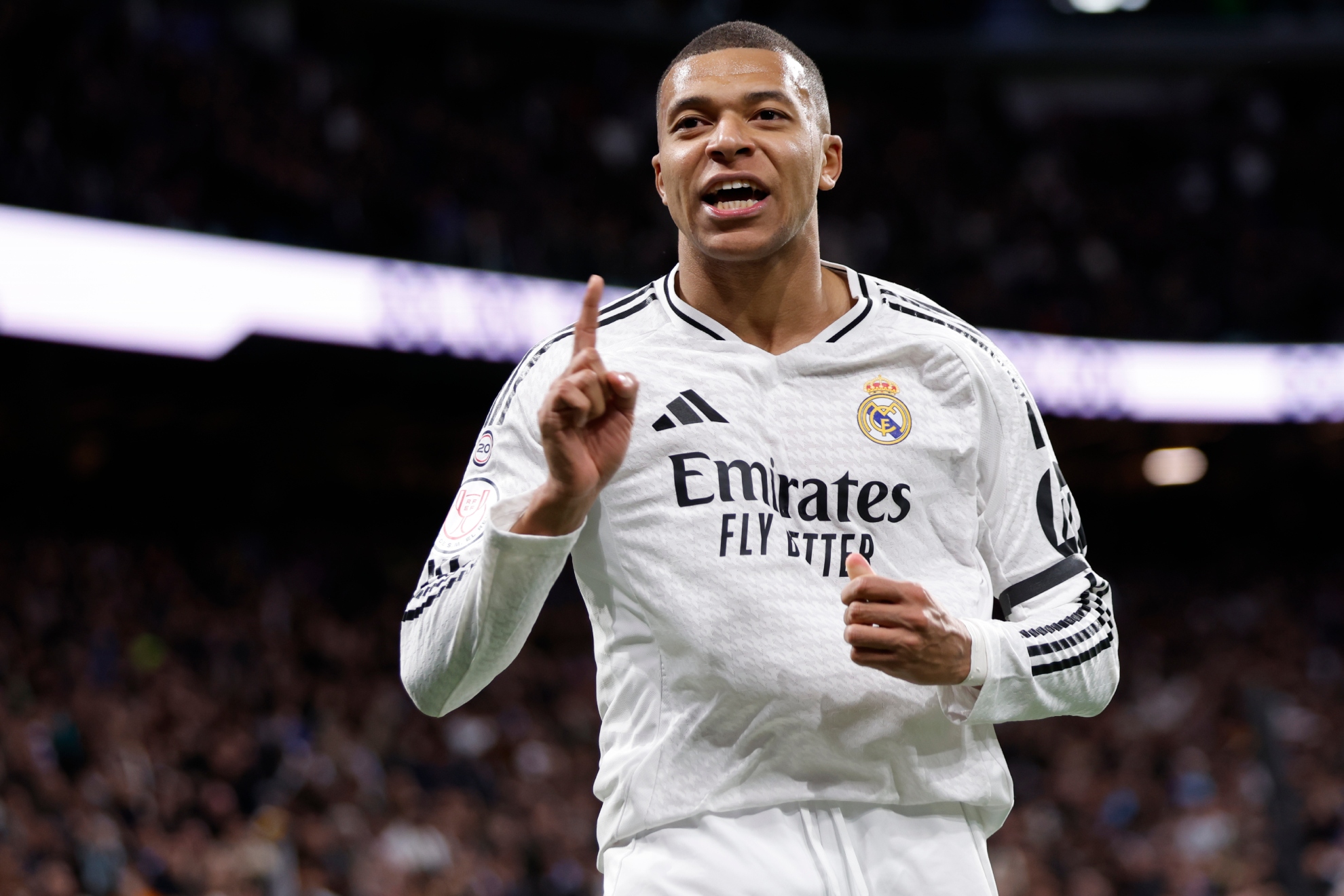 Mbappé, en la celebración del gol que le marcó al Celta en Copa.