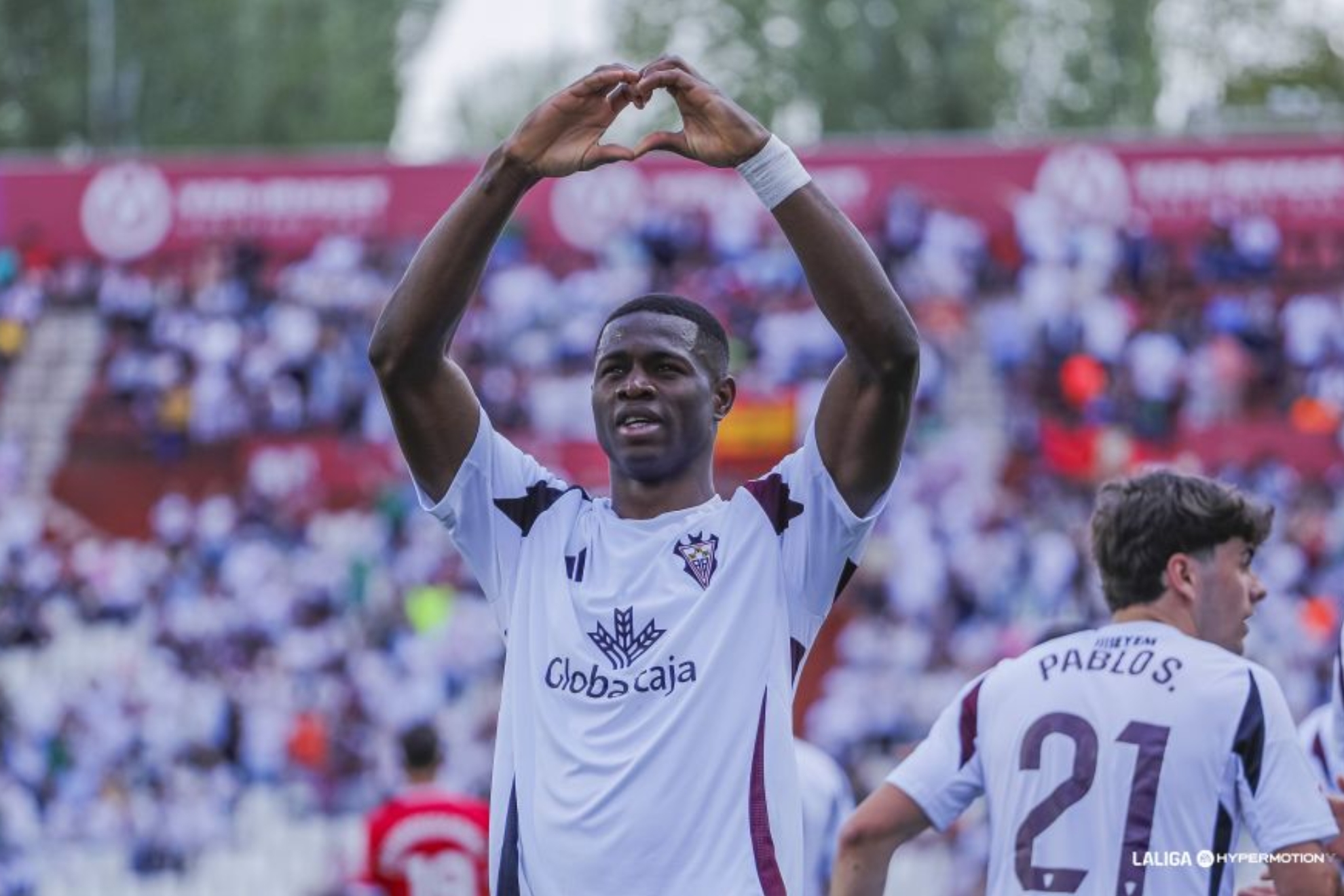 Kofane celebra su gol en el triunfo del Albacete