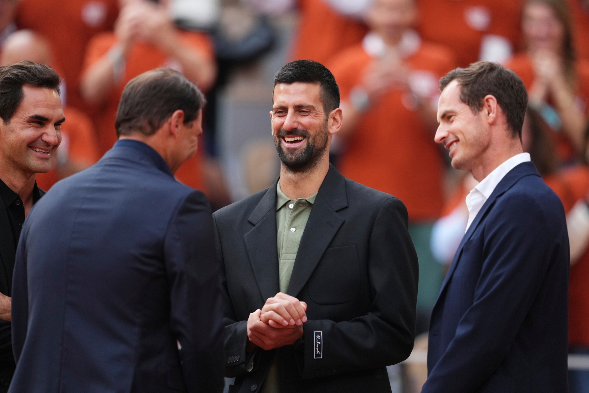 Djokovic sonríe al lado de Rafa, Murray y Federer.