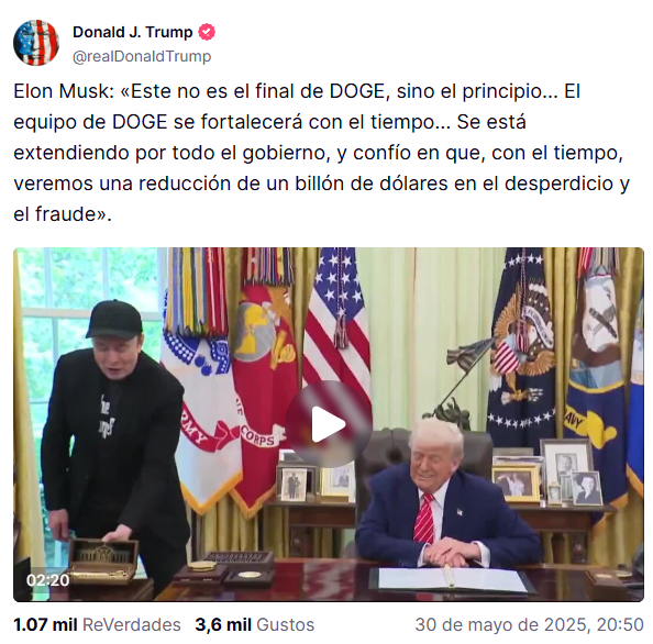 Elon Musk desvela por qué se va de la Casa Blanca y anuncia que será ...