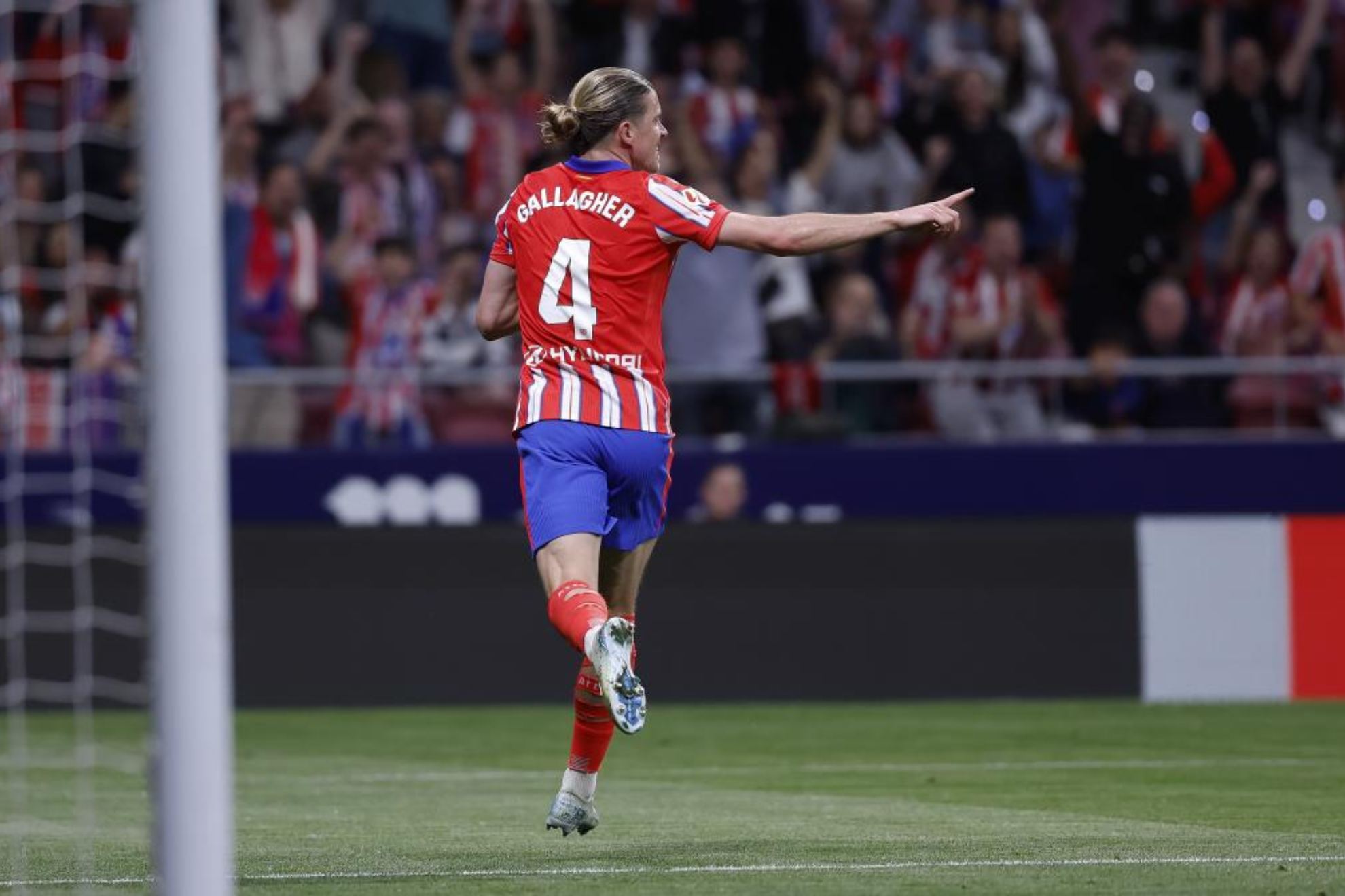 Gallagher celebra uno de sus goles en el Atlético.