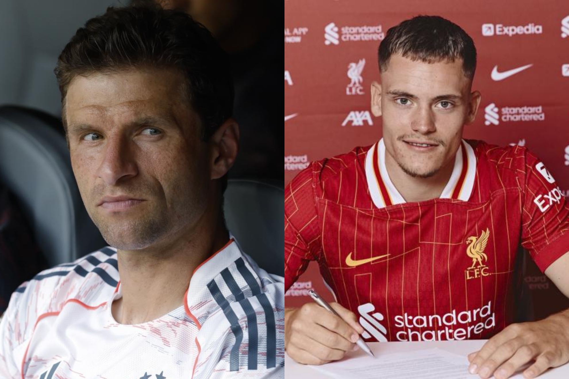 Thomas Müller, con el Bayern, y Florian Wirtz, con el Liverpool