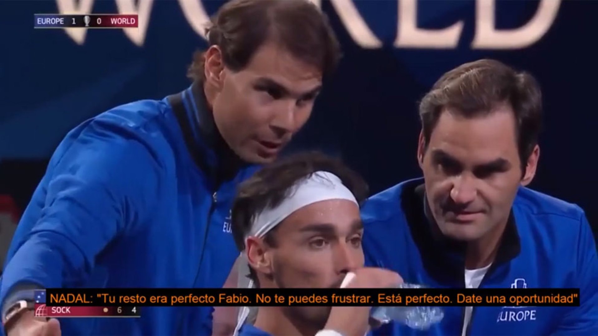 El 'coaching' de Nadal y Federer a Fognini en la Laver Cup