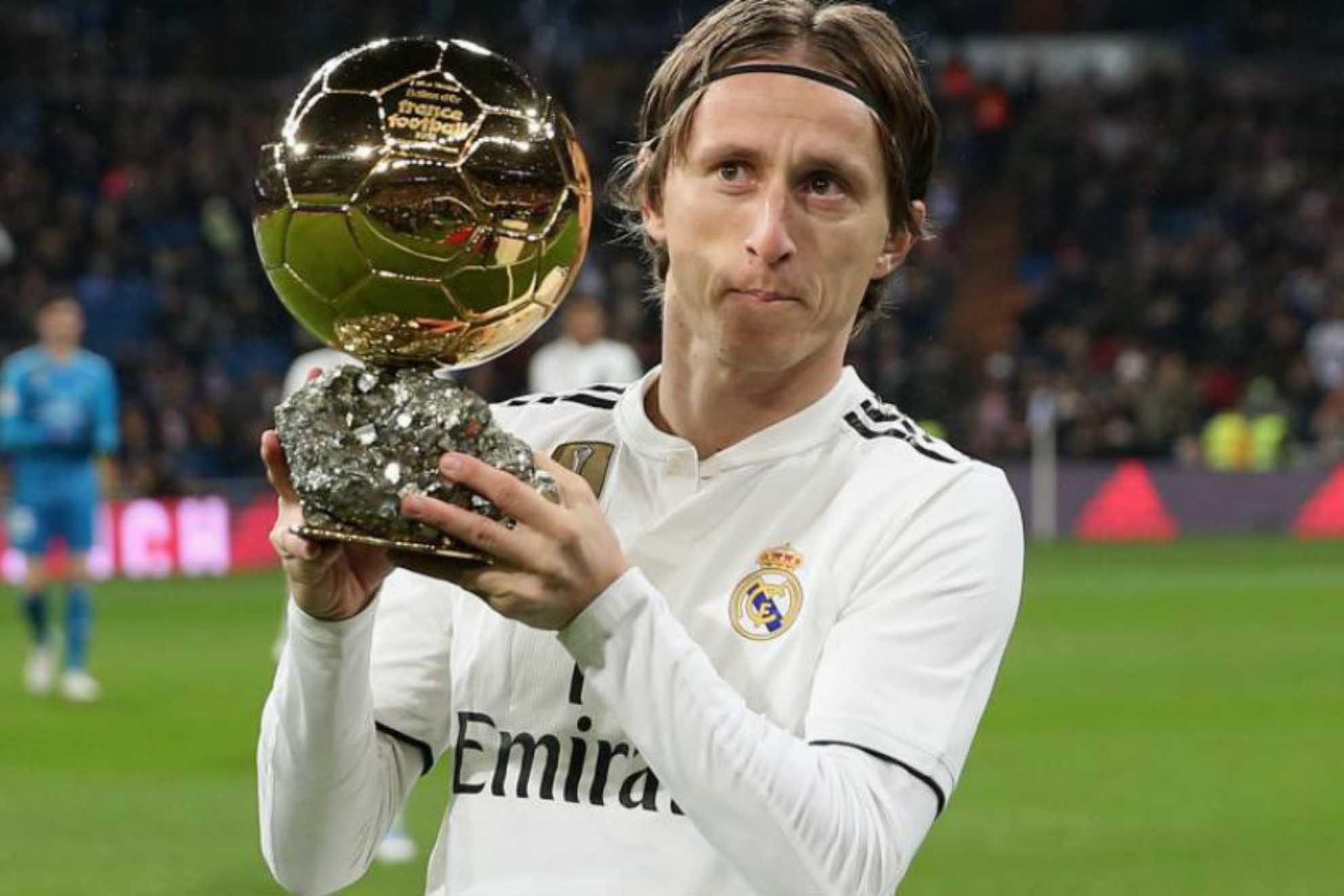 Modric with his Ballon d'Or at the Bernabéu