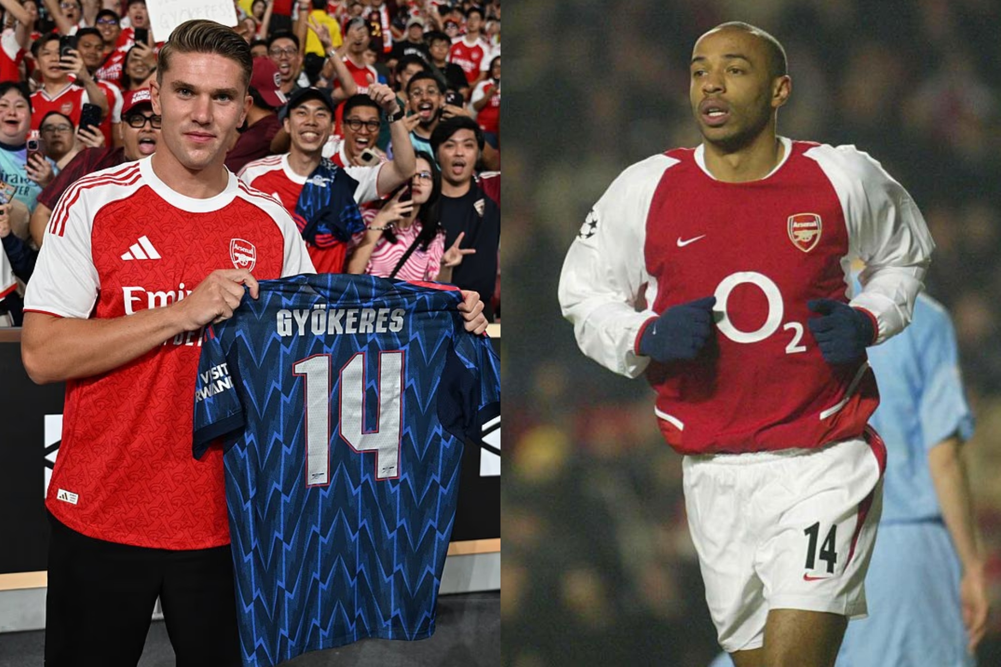 Gyokeres posando con su camiseta en un amistoso (izquierda) y Herny en un encuentro con el Arsenal'