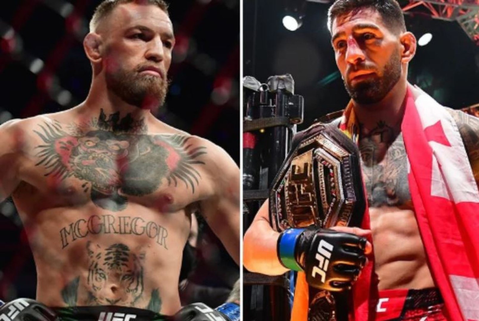 Montaje fotográfico de Ilia Topuria y Conor McGregor.