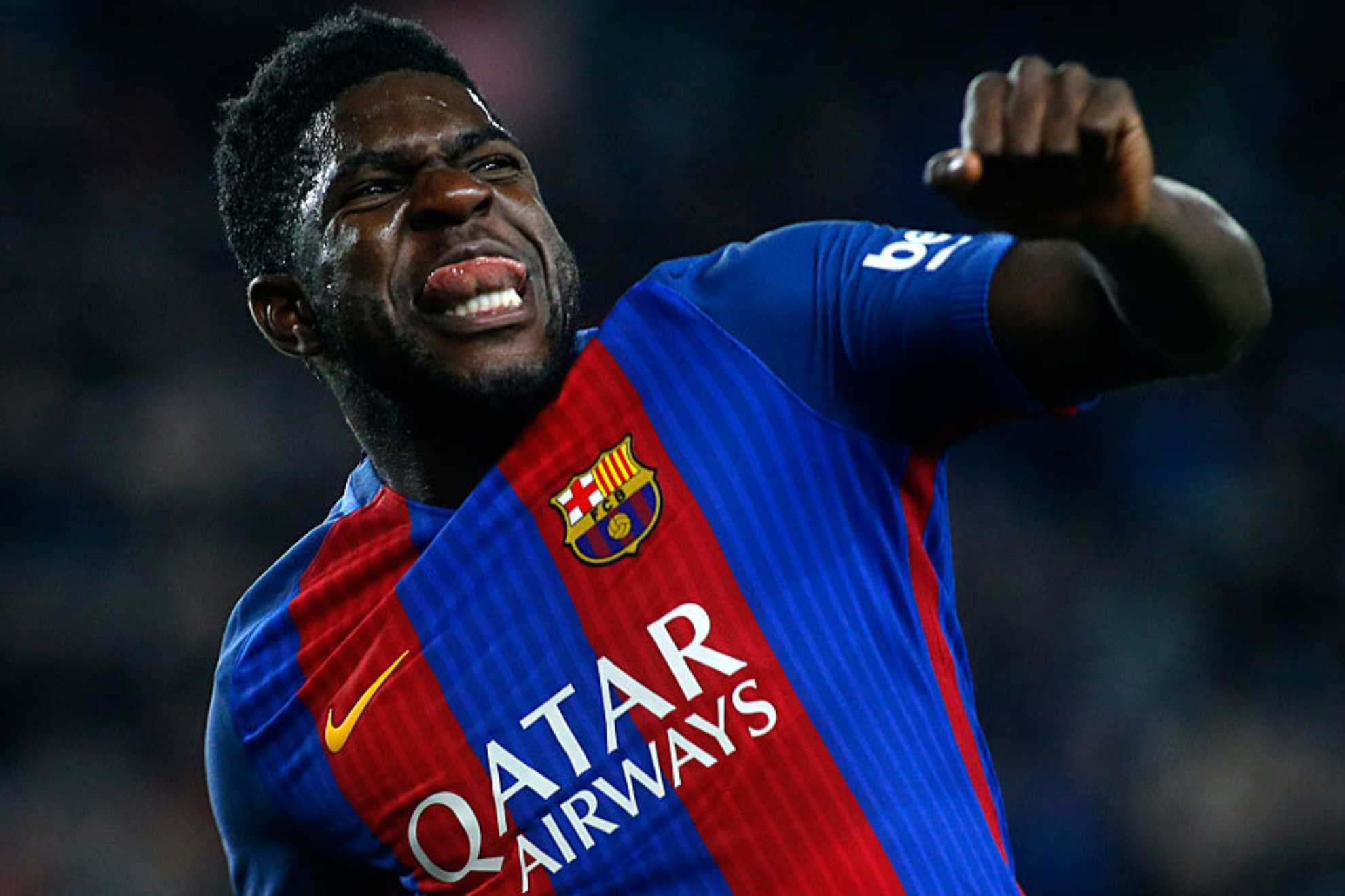 Umtiti celebrando un tanto con el Barça
