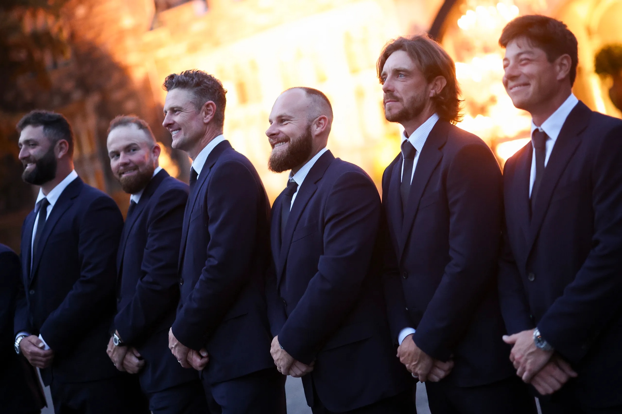 Parte de los jugadores del equipo europeo durante la cena de gala